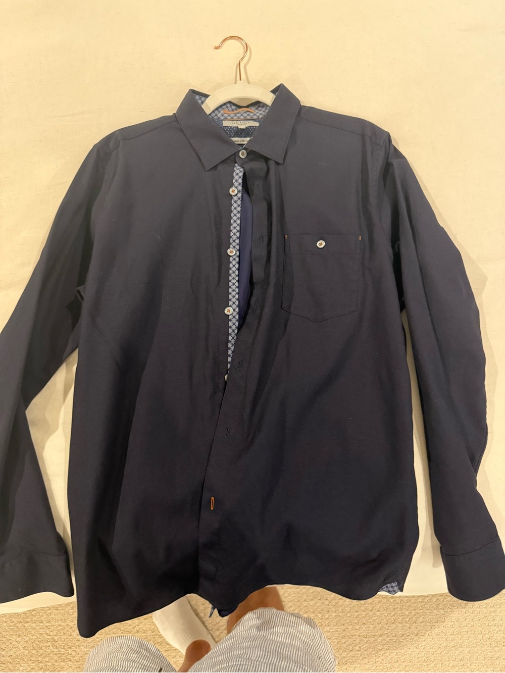 Ted Baker Navy Long-Sleeve Button-Down Shirt with Contrast Placket